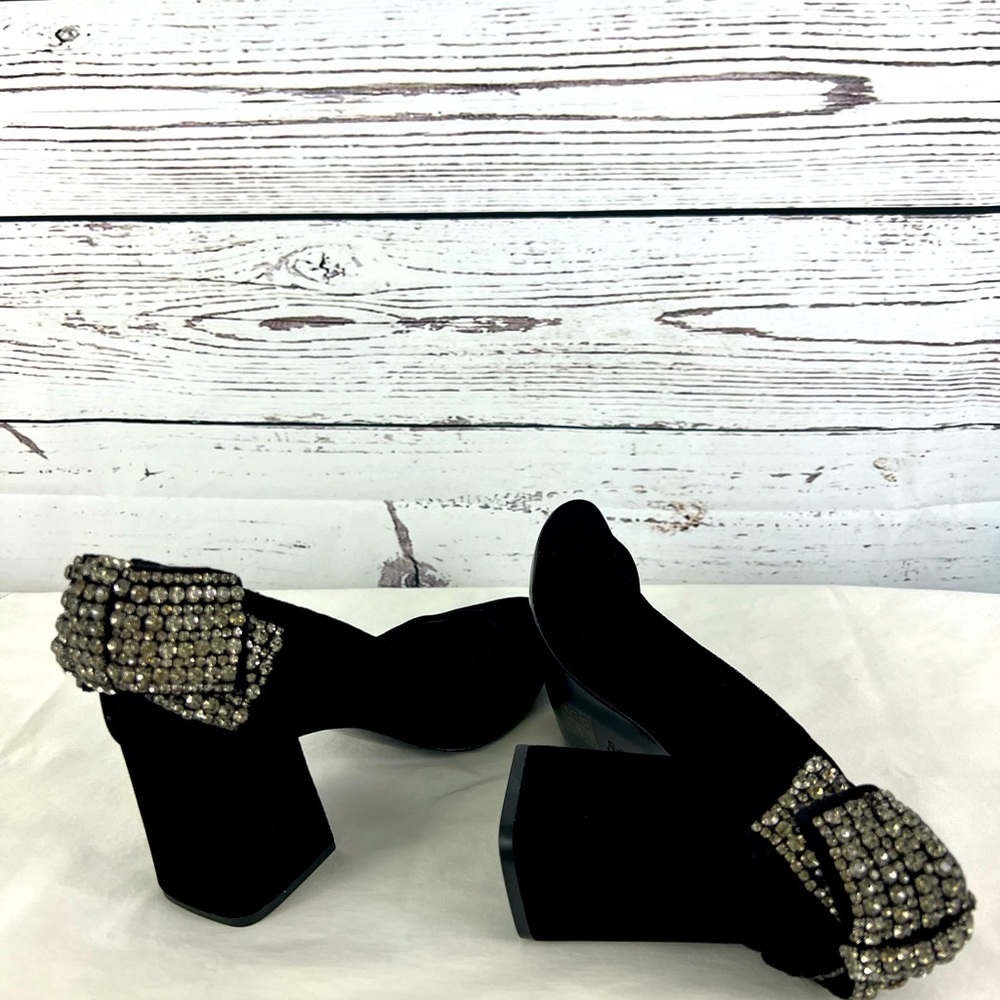 Tory Burch Black Velvet Heels with Crystal Bows - Picture 7 of 12